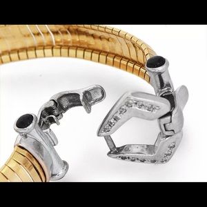 Italian Diamond Sapphire 14K Gold Two Tone Omega Bracelet 24.6 Grams NR